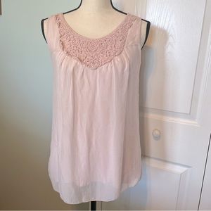 Bellambra Made In Italy Small Light Pink 100% Silk Sleeveless Blouse Top Crochet
